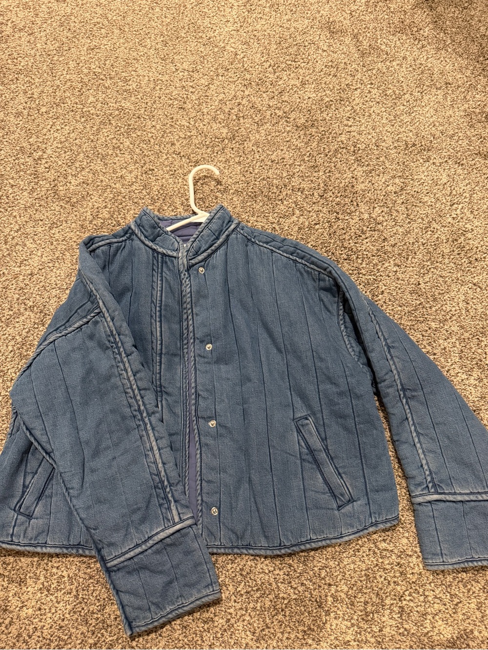 NWT Women’s Blue Quilted Denim Jacket with Stand Collar